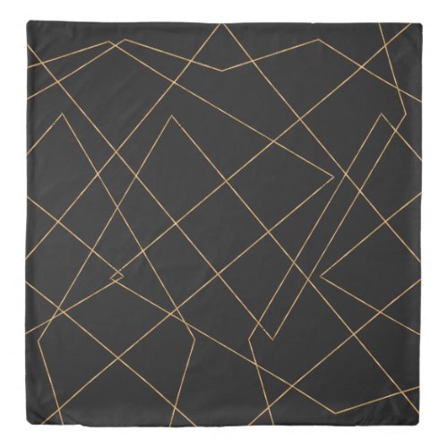 Modern Gold  Black Geometric Strokes Design Duvet Cover