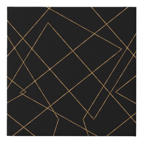 Modern Gold  Black Geometric Strokes Design Faux Canvas Print