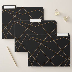 Modern Gold & Black Geometric Strokes Design File Folder