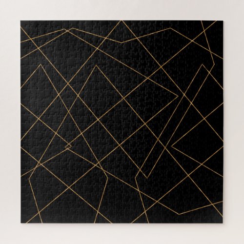 Modern Gold  Black Geometric Strokes Design Jigsaw Puzzle