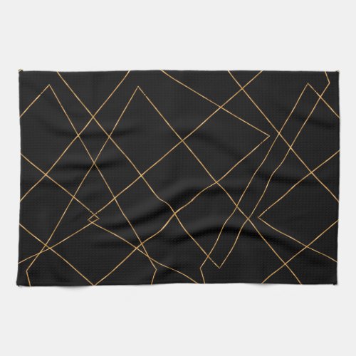 Modern Gold  Black Geometric Strokes Design Kitchen Towel