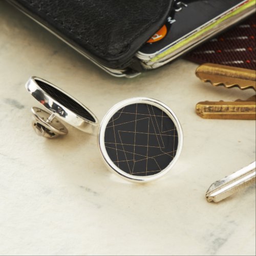 Modern Gold  Black Geometric Strokes Design Lapel Pin