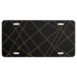 Modern Gold & Black Geometric Strokes Design License Plate