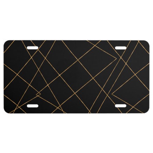 Modern Gold  Black Geometric Strokes Design License Plate