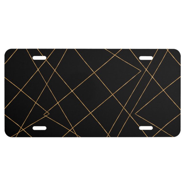 Modern Gold & Black Geometric Strokes Design License Plate (Front)