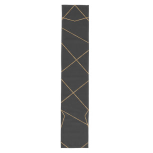 Modern Gold & Black Geometric Strokes Design Medium Table Runner