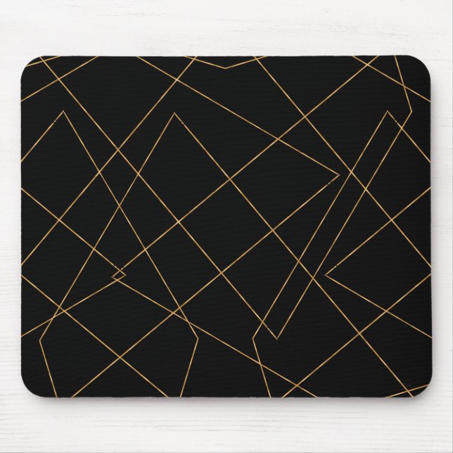 Modern Gold & Black Geometric Strokes Design Mouse Pad (Front)