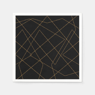Modern Gold & Black Geometric Strokes Design Napkins