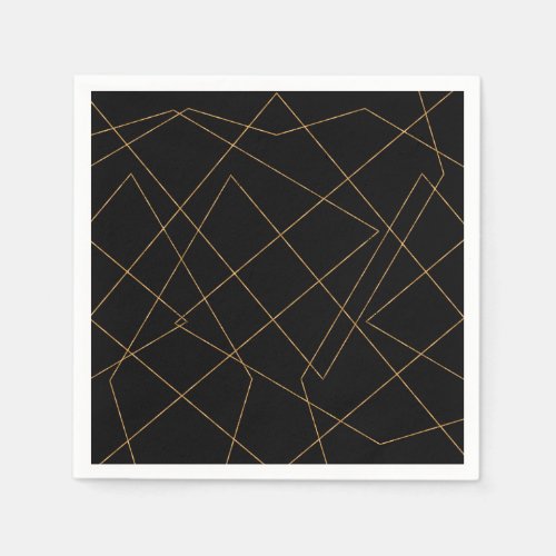 Modern Gold  Black Geometric Strokes Design Napkins