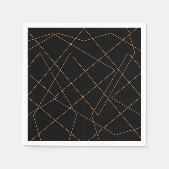 Modern Gold & Black Geometric Strokes Design Napkins (Front)
