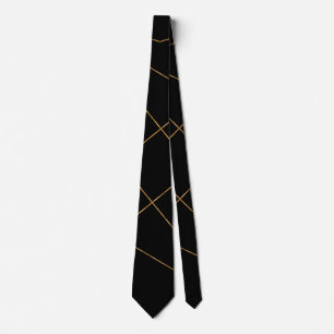 Modern Gold & Black Geometric Strokes Design Neck Tie