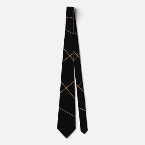 Modern Gold  Black Geometric Strokes Design Neck Tie