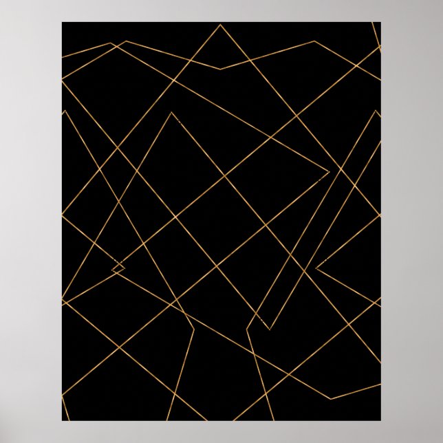 Modern Gold & Black Geometric Strokes Design Poster (Front)