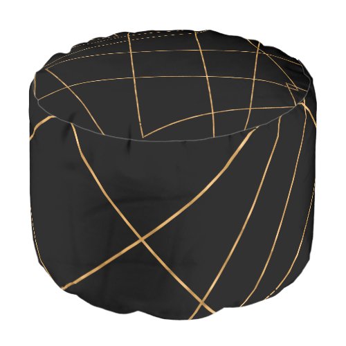 Modern Gold  Black Geometric Strokes Design Pouf