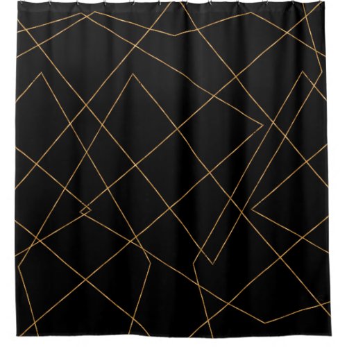 Modern Gold  Black Geometric Strokes Design Shower Curtain
