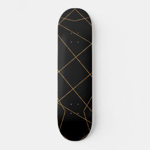 Modern Gold & Black Geometric Strokes Design Skateboard