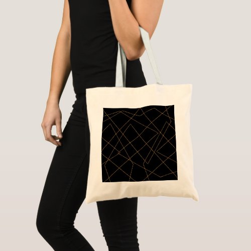 Modern Gold  Black Geometric Strokes Design Tote Bag