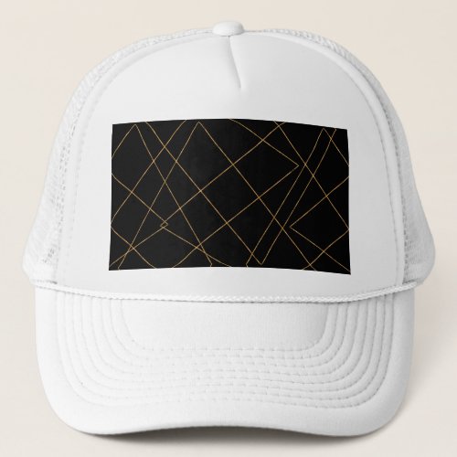 Modern Gold  Black Geometric Strokes Design Trucker Hat