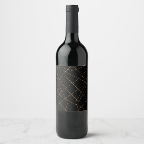 Modern Gold  Black Geometric Strokes Design Wine Label