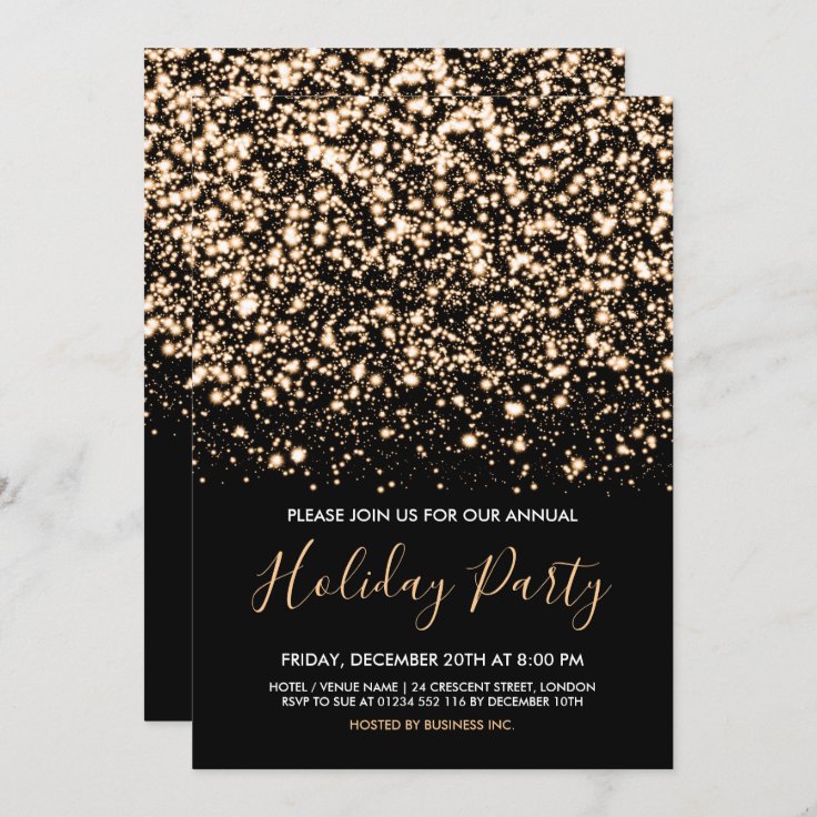 Modern Gold & Black Glam Corporate Holiday Party Invitation | Zazzle