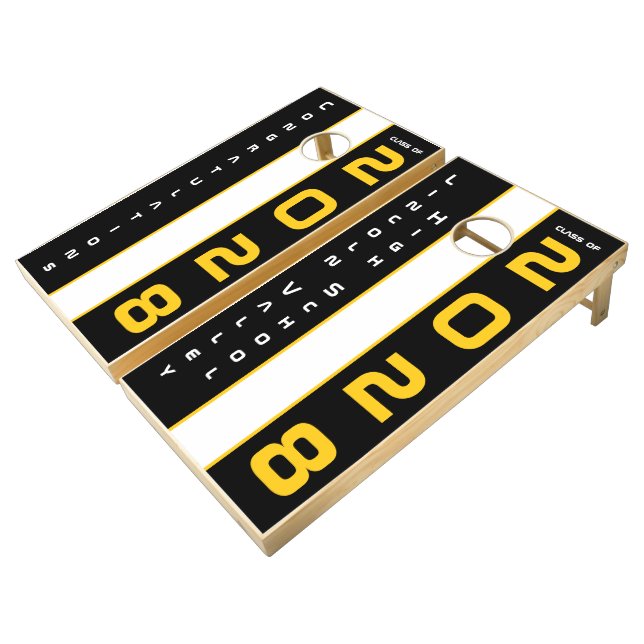 Modern Gold Black Graduation Party Cornhole Set (Angled)