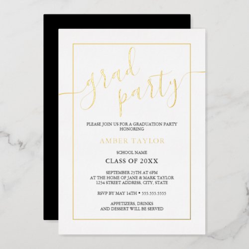 Modern Gold Black Graduation Party  Foil Invitation