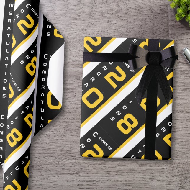 Modern Gold Black Graduation Party Wrapping Paper (Creator Uploaded)