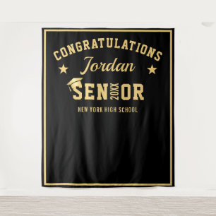 Modern Gold Black Graduation Photo Booth Backdrop