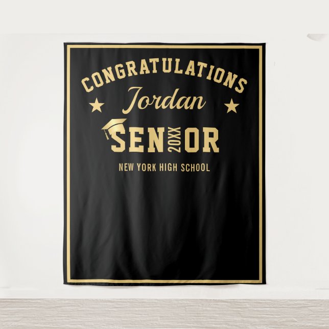 Modern Gold Black Graduation Photo Booth Backdrop (Front)