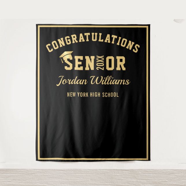 Modern Gold Black Graduation Photo Booth Backdrop (Front)