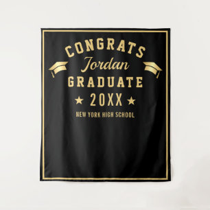 Modern Gold Black Graduation Photo Booth Backdrop