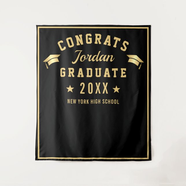Modern Gold Black Graduation Photo Booth Backdrop (Front)