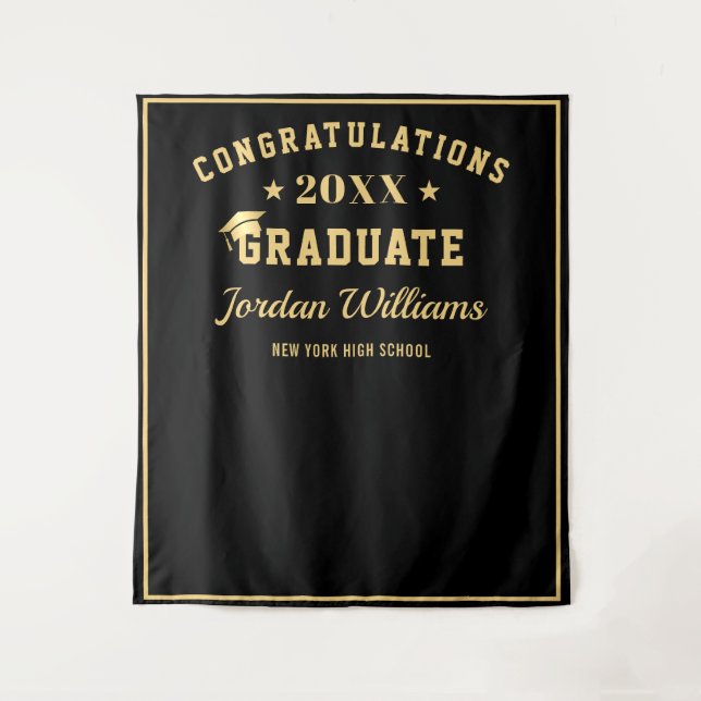 Modern Gold Black Graduation Photo Booth Backdrop (Front)