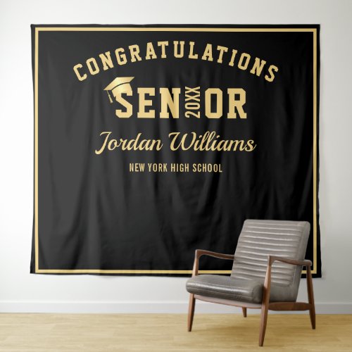 Modern Gold Black Graduation Photo Booth Backdrop