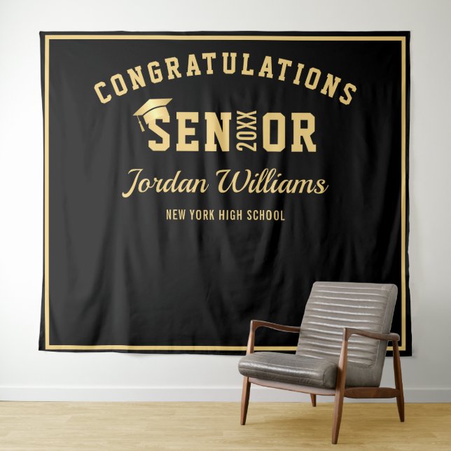 Modern Gold Black Graduation Photo Booth Backdrop (In Situ (Horizontal))