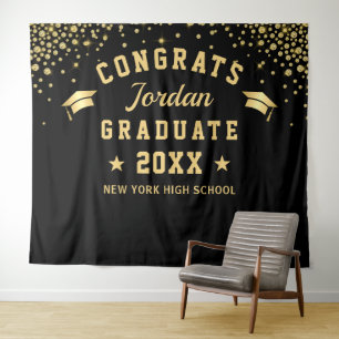 Modern Gold Black Graduation Photo Booth Backdrop