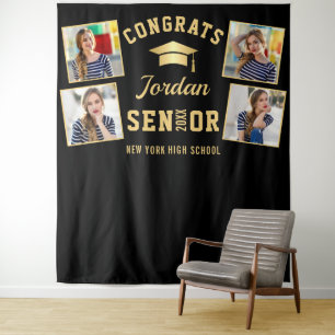 Modern Gold Black Graduation Photo Booth Backdrop