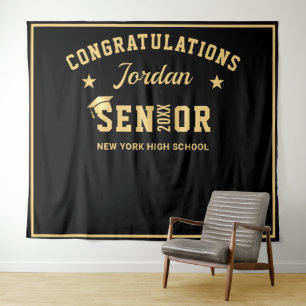 Modern Gold Black Graduation Photo Booth Backdrop