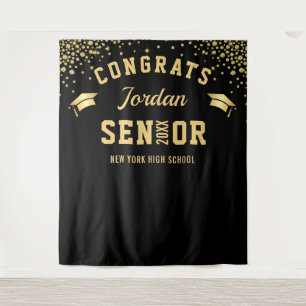 Modern Gold Black Graduation Photo Booth Backdrop