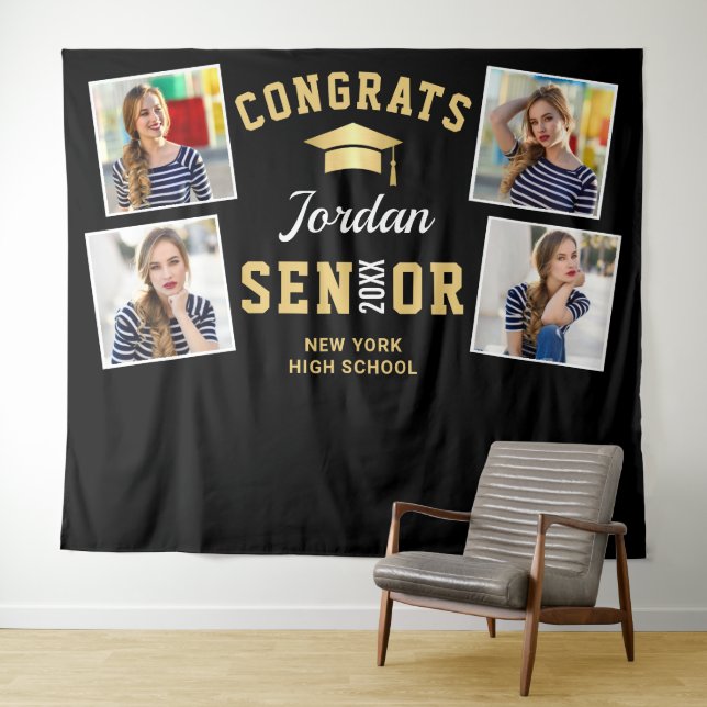 Modern Gold Black Graduation Photo Booth Backdrop (In Situ (Horizontal))