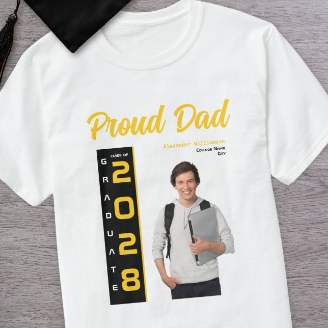 Modern Gold Black Graduation Photo Proud Dad T-Shirt (Creator Uploaded)