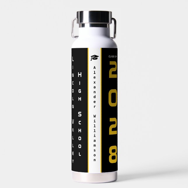 Modern Gold Black Graduation Water Bottle (Front)