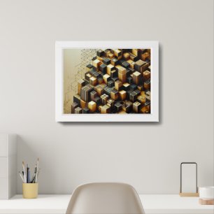 Modern Gold & Black Hexagonal Abstract Wall Art
