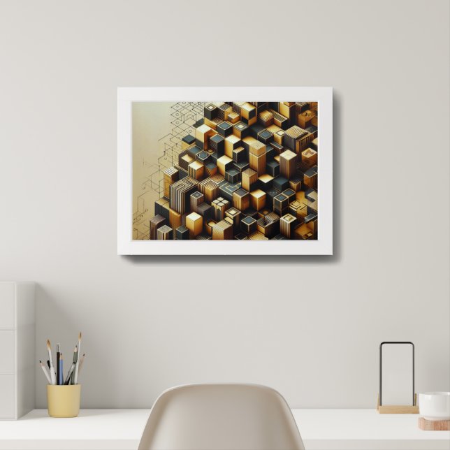 Modern Gold & Black Hexagonal Abstract Wall Art (Home Office)