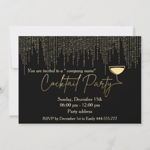 Modern gold black holiday cocktail party corporate invitation