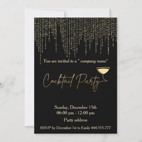 Modern gold black holiday cocktail party corporate invitation
