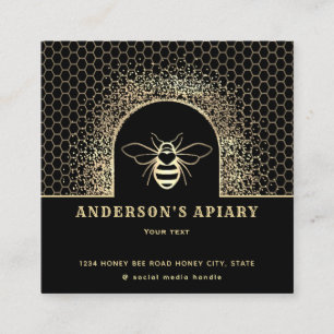 Modern gold black honey apiary beekeepers  square business card