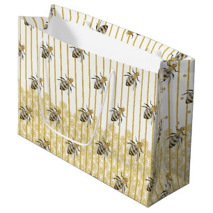 Modern Gold & Black Honey Bee Hive Large Gift Bag