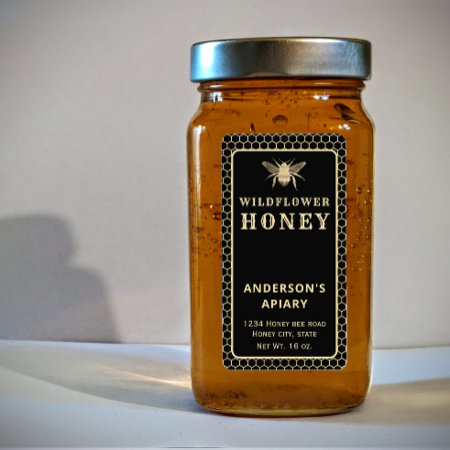 Modern Gold  Black Honeybee Honey Jar Label