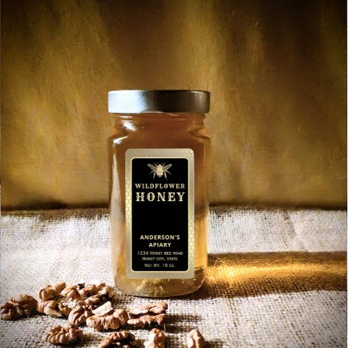 Modern gold  black honeybee honey jar label